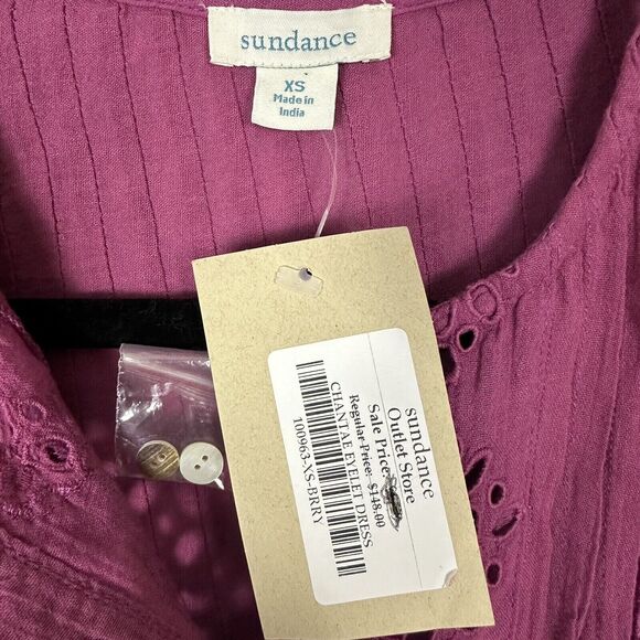 Sundance Chantae Eyelet Dress Pintuck Long Sleeve Buttons Womens XS Pink NWT - Picture 4 of 11